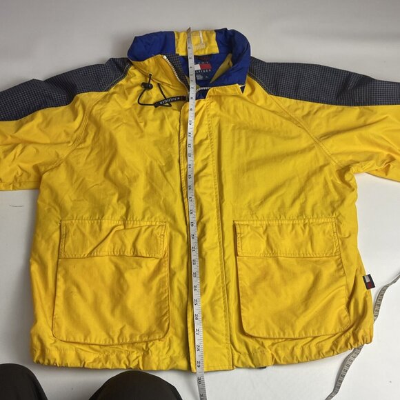 VTG Tommy Hilfiger Hooded Tactical Windbreaker Yellow Rain Jacket Men’s Size M - Picture 11 of 16